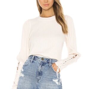 Free People One Tasha Ivory Waffle Knit Tie Thermal Top Shirt Size Medium NWOT
